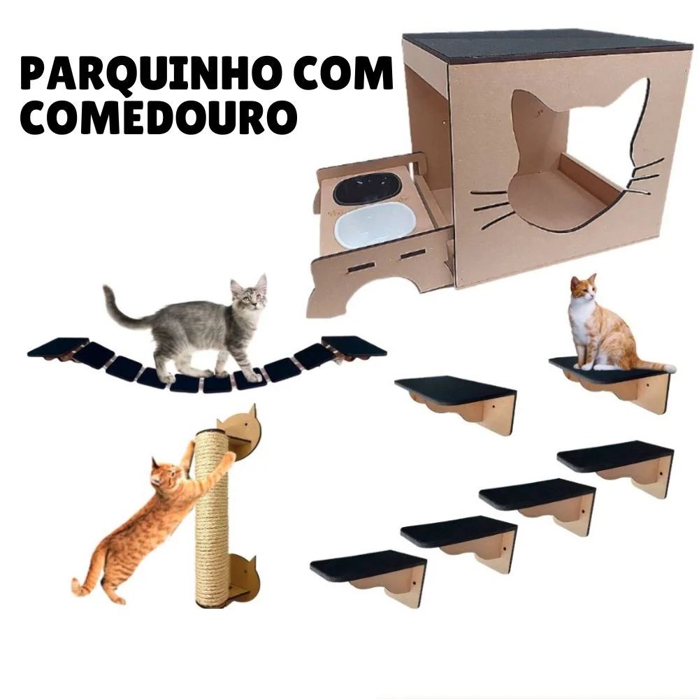 Parquinhos para gatos: o paraíso vertical para o seu felino 6 parquinho para gatos com comedouro e arranhador