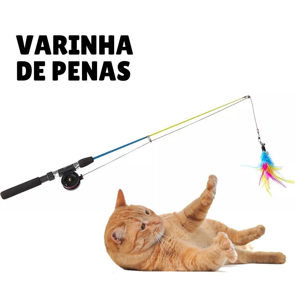 Enxoval para gatos: tudo o que você precisa para receber seu novo amigo felino 25 gato amarelo brincando com uma varinha de penas